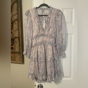 Aura Long Sleeve Floral Dress in Blue and Pink